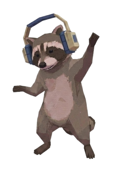 Raccoon dancing in headphones